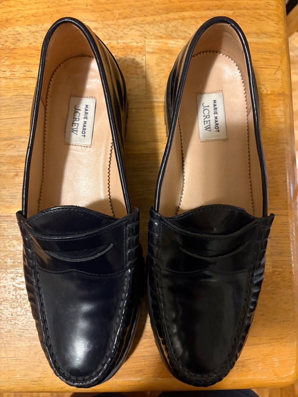 Marie Marot for J. Crew navy/ black  Leather Penny Loafers